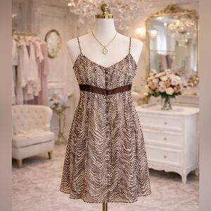 Helen Wang Silk Babydoll Mini Dress | Coquette Animal Print Y2K | Size 10